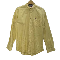 90's vintage TOMMY HILFIGER 90年代 トミーヒルフィガー ヴィンテージ フラッグタグ オックスフォード 長袖 シャツ ワンポイント刺繡 オーバーサイズ ビッグシルエット タイ製 XLサイズ イエロー