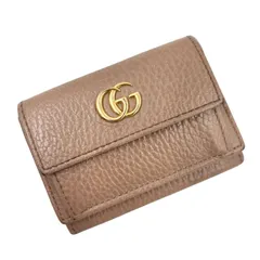 GUCCI グッチ 三つ折り財布 GGマーモント ミニウォレット コンパクト ピンクベージュ系 金具 ロゴ レザー