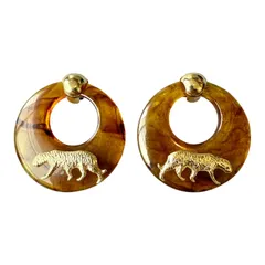 虎 べっ甲風 ピアス 動物 アニマル トラ チーター ヒョウ  猫 タイガー 金