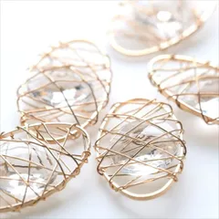 U-035 ストーン入りワイヤーチャーム【楕円】5個入 オーバル ブロンズゴールド アクセサリー パーツ カン無し 金具 金属 ワイヤー クリスタル メタル ピアス イヤリング ハンドメイド 素材 材料