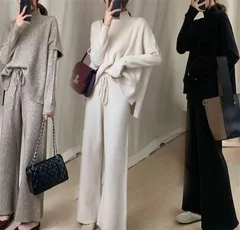 セットアップ レディース 秋冬 ニット セットアップ 3点セット ニットセーター プルオーバー ワイドパンツ ニットセット パンツスーツ ニットセット セーター ベスト カジュアル 通勤 OL 体型カバー 着痩せ 柔らか 無地 huanya01