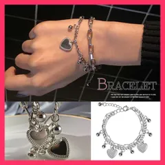 【スタッフおすすめ！】 2連 ブレスレット チェーン メタル ハート シルバー レトロ/大人かわいい 人気/韓国ファッション アクセサリー おしゃれ ジュエリー シ おすすめ おしゃれ　人気 上品 21SHIPIN-009