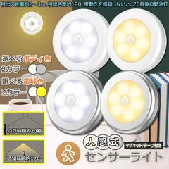人感センサーライト 電池式 フットライト 小型 LED足元ライト 室内 ベッドサイドランプ 明暗センサー 停電 防災 対策 マグネット付き キッチン 廊下 階段 足元 本棚 クローゼット に適用 目に優しい センサーライト 1個のみのサムネイル