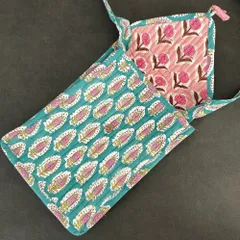 ブロックプリント　クロスバッグ　ポシェット　ターコイズ