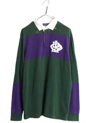 【お得なクーポン配布中!】 ポロ ラルフローレン ボーダー 長袖 ラガーシャツ メンズ M 古着 長袖シャツ ラグビー シャツ コットン ナンバリング ラガー 2トーン 緑 紫
