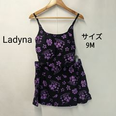 [Slightly flawed][Unused] Ladyna Women's 3-Piece Swimsuit Set, Black x Purple, Hibiscus and Palm Tree Pattern, Size 9M, Bust 83cm, Hips 87-95cm