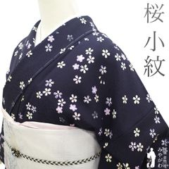 【新古品】 小紋 着物 正絹 袷 深紫 桜 さくら サクラ 花 花柄 上質 おしゃれ カジュアル 春 秋 冬 仕立て上がり 身丈162 裄丈68.5 Ｌサイズ みやがわ sb16090