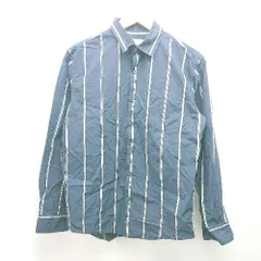 ◇ ships any ストライプ柄 胸ポケット フロントボタン 前開き カジュアル 長袖 シャツ サイズS ネイビー メンズ E  【1310050043322】