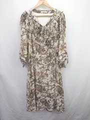 ◇ ⊂ snidel スナイデル 花柄 七分袖 ロング丈 ワンピース サイズ1 カーキ系 レディース E  【1507080002577】