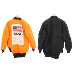 アルファ ALPHA CDG MA-1 フライトジャケット 中綿 ナイロン ブルゾン アウター リバーシブル アシンメトリー ロゴチャーム バックプリント M 黒 ブラック オレンジ /BB