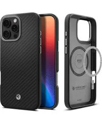 ★Spigen 【創業18年の技術力】iPhone 16 Pro Max ケース MagSafe対応 マグネット搭載 マット 米軍MIL規格 エンツォ・アラミド・マグフィット ACS08017 (ブラック・シルバー)