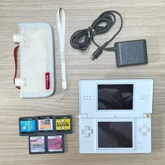 中古【ジャンク品】Nintendo DS Lite (ホワイト)　本体 充電ACアダプター ソフト5本 ソフトケース セット [C-009] _+