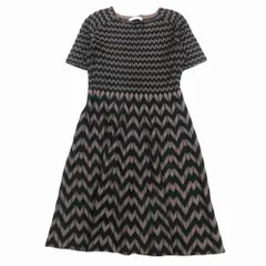 ANAYI アナイ ヘリンボーン ジャガード ワンピース 半袖 ひざ丈 ブラウン サイズM レディース 101828-16-960 【中古】