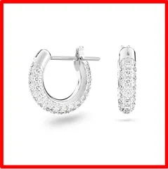 【送料無料 】ホワイト 【スワロフスキー】Stone フープピアス, パヴェ, 小, ホワイト, ロジウム・プレーティング[正規輸入品]