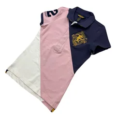 RALPH LAUREN RUGBY ポロシャツ レディース S ピンク × ネイビー × ホワイト 【 ロゴ刺繍 切り替えデザイン 】 半袖 ポロラルフローレンラグビー ●EE309