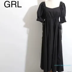 ★美品★ GRL グレイル ワンピース　半袖　ロング丈　バルーン袖　ウエストリボン  ブラック 送料無料　古着　レディース