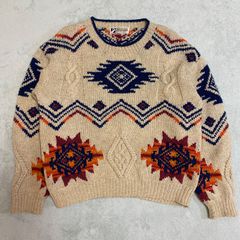 【JANTZEN】ジャンセン　ウール100% チマヨ　ネイティブ柄　ケーブルニット　セーター　美品　サイズM