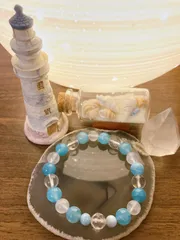 一点物☆《マイナス感情を鎮め癒しを与える》水晶のさざれ石付き☆ラリマーとブルームーンストーンブレスレット