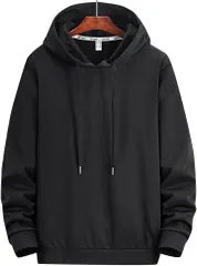 emptio エンプティオ 無地 スリム 長袖 フード付き パーカー メンズ ストリート系 ブラック(マットブラック,  L)