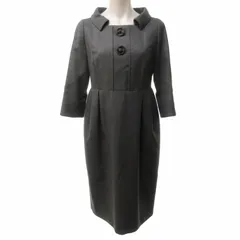 フォクシー ブティック FOXEY BOUTIQUE 美品 ギャザーワンピース フレア ボタンモチーフ ウール 7分袖 ロング丈 灰 グレー 38 約M 0703のサムネイル