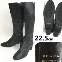 美品★リーガル/REGAL★本革/レザーロングブーツ【22.5/レディース/黒/black】サイドジップ/5cmヒール/Boots/Shoes/low heels◆bWB111-2<sale>