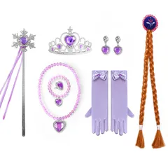 ☆ パープル ☆ プリンセスグッズ 仮装 女の子 プリンセスグッズ 仮装 女の子 8点セット なりきりセット プリンセス 変身セット ティアラ ステッキ 杖 三つ編みウィッグ グローブ ネックレス イヤリング 指輪 ブレスレット コスチューム コスプレ お姫様