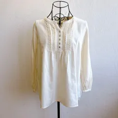 良品✨ アース ミュージック アンド エコロジー earth music & ecology ブラウス チュニック レディース 大きめ ゆったり オーバーサイズ ふんわりシルエット レース 貝ボタン ノーカラー ピンタック 切り替え 綿 100 コットン