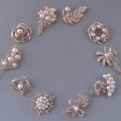選べる　ブローチ　入学式　卒業式　パール　フラワー　ハート　花束　ラインストーン　ピンクゴールド