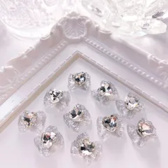 ネイルパーツ ハートストーンリボン E シルバー 2p