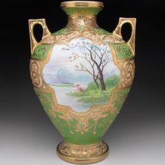 美品】オールドノリタケ 薔薇紋 盛上げ 金盛り 金彩 花瓶 メープル