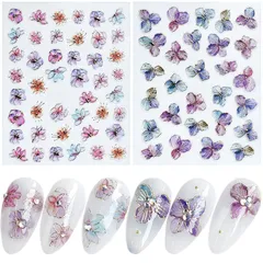 Seiunn ネイルシール 紫陽花 ネイルステッカー 3D立体感 ネイル用 シール 花びら 押し花 可愛い 箔押し 梅雨 パープル系 DIYネイル パーツ ネイルデコレーション用 カラフル 2枚セット 1