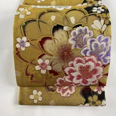 【美品】 袋帯 秀品 振袖向き 桜 花びら 金糸 箔 金色 六通 正絹 【中古】