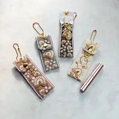インド刺繍リボンのリップクリームポーチ　longバージョン　リップケース