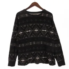 ポロ ラルフローレン POLO RALPH LAUREN サーマル Tシャツ カットソー 長袖 クルーネック ネイティブ柄 ロゴ 刺繡 コットン 黒 ブラック M