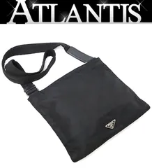 プラダ PRADA 三角ロゴ 斜めがけ ショルダーバッグ マチなし ナイロン 黒 【71381】