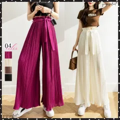 プリーツ ワイドパンツ ハイウエスト脚長レディース ストレートパンツ 体型カバー おしゃれ ボトムス ウエストゴム スカンツ 着やせ ゆったり ガウチョパンツロングパンツ 夏 カジュアル パンツ スカーチョ 韓国風