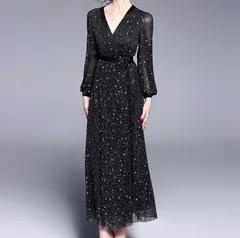 パーティー ラップドレス 星柄 ロング ワンピース fH92757