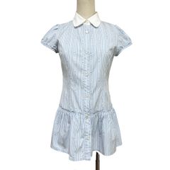 中古 バーバリーブルーレーベル BURBERRY BLUELABEL 半袖 チュニック ブラウス クリーニング済み ストライプ ロゴネーム ライトブルー レディース サイズ38