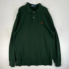 古着 90's/90年代 ポロバイラルフローレン Polo by Ralph Lauren 鹿の子 長袖 ポロシャツ ロゴ 刺繍 2ボタン スリット L  グリーン 無地 メンズ
