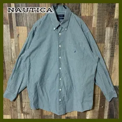 L ノーティカ ボタンダウン グリーン ストライプ シャツ メンズ 古着 長袖