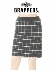 BRAPPERS Brappers GBRG10E 체크 무릎 길이 스커트 미디엄 스커트 스트레치 코튼 스커트 심플 차콜 여성 의류 캐주얼 핏 깨끗한 여성 여성 고무 신축 캐주얼 샘플 제품