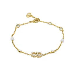 Dior ディオール クレール ディー リュヌ 現行 CLAIR D LUNE クリスタル ラインストーン レジンパール チェーン ゴールド CDロゴ ブレスレット B0668CDLCY_D301