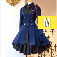 膝丈ワンピース 軍服 ロリータ ワンピース ゴスロリ ドレス トレンド ストリート 原宿 渋谷 クリスマス オルチャン  パーティー 仮装 コスチューム 人気 絶賛 かわいい ブルー M