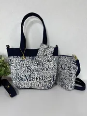 【裁縫ストア・ボヌール】大人かわいい　英国風　花文字ブレッド柄　ネイビー　丸底トートバッグ　インジコブルーデニム生地　サイドポケット付き　サコッシュ　ミニポーチ　ショルダーバッグ　ショルダーストラップ付き   ポケットいっぱい　ハンドメイド/ №500-385