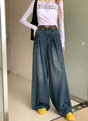 デニムパンツ ワイドパンツ レディース デニム パンツ ウエストゴム ロング丈 無地 リボン ガウチョパンツ タック ポケット付き ボトムス 体型カバーフレア カジュアル ロングズボン 通勤 オフィス 美脚 大人 春 O6rv543