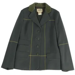 HERMES ベージュ テーラードジャケット美品 保存袋、ボタン付 HERMES 未使用品◎HERMES エルメス 裏地シルク使い ロゴボタン