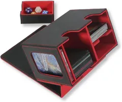 TESTET デッキケース 200枚収納 マグネットローダー付き PUレザー 仕切り板2枚＋ダイス収納対応 カードゲーム用ストレージ(外装ブラック、内装レッド)