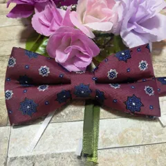 蝶ネクタイ　花柄　ドット柄　水玉柄　ワインレッド　結婚式　発表会 パーティー イベント ダンスパーティー バーテンダー 卒業式 入学式 入社式　セール価格　ワンタッチ ネクタイ　シルバー色　銀色　ネイビー色 格安 小物