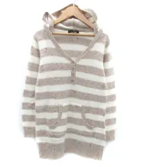 イーストボーイ EAST BOY ニット セーター Vネック 長袖 ボーダー柄 フード付き ウール混 9 オフホワイト ベージュ /HO35
