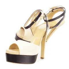 セルジオロッシ Sergio rossi Scarpe Donna Sandal ストラップサンダル ハイヒール ピンヒール ストーム レザー 本革 配色 バイカラー 36.5 23.5cm ベージュ 黒 ブラック /CK13 ■GY19